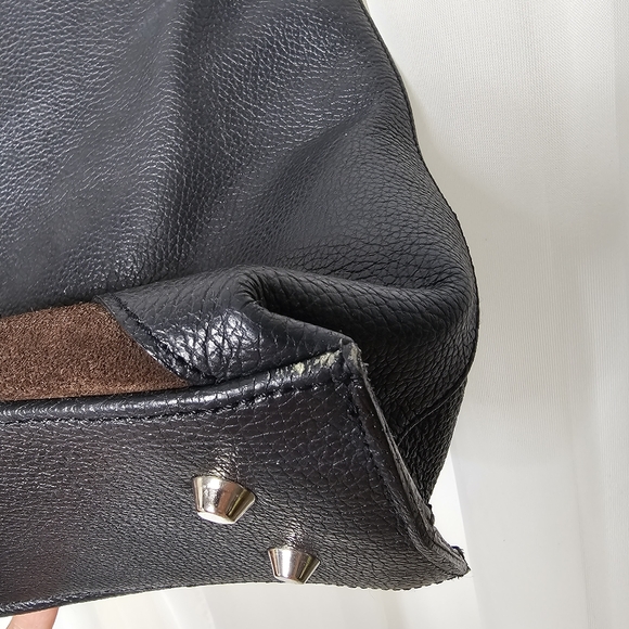 Tiffany & Fred Paris black pebbled leather brown suede handbag - Picture 10 of 10